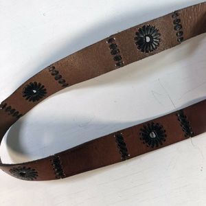 Unbranded Pieced Leather Belt Women's Large 34-38” Brown Black Lacing 1.50” Wide